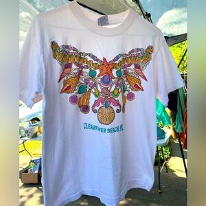Vintage 90's Clearwater Beach T Shirt M White Graphic
